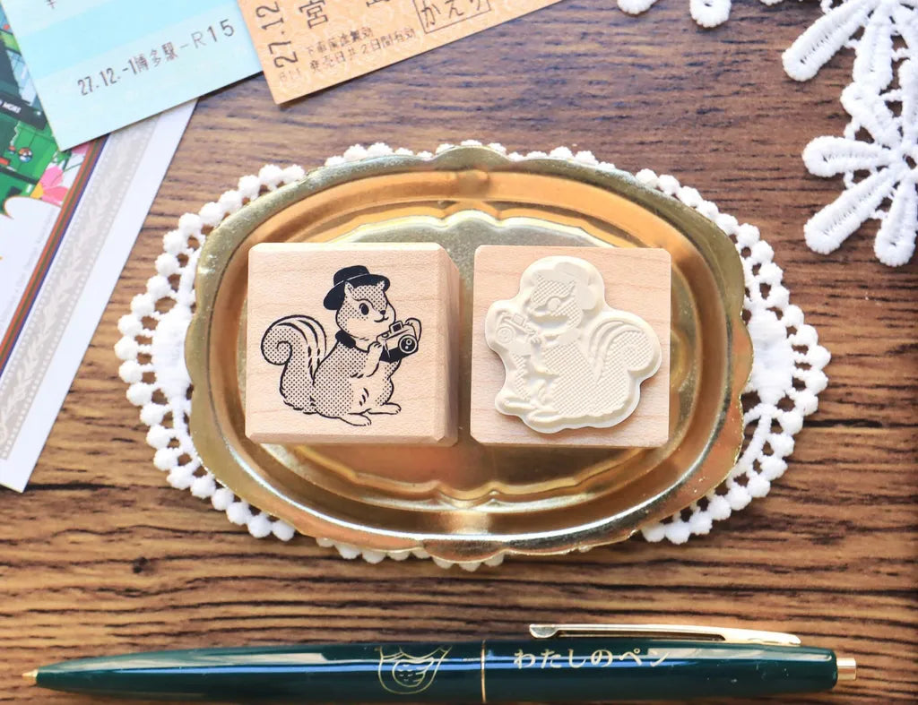 Maruco: Animal Travel – Squirrel|Maple Wood Rubber Stamp