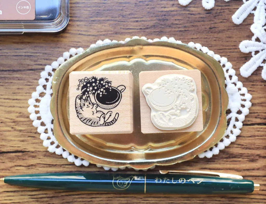 Maruco: Coffee Time – Kitten|Maple Wood Rubber Stamp