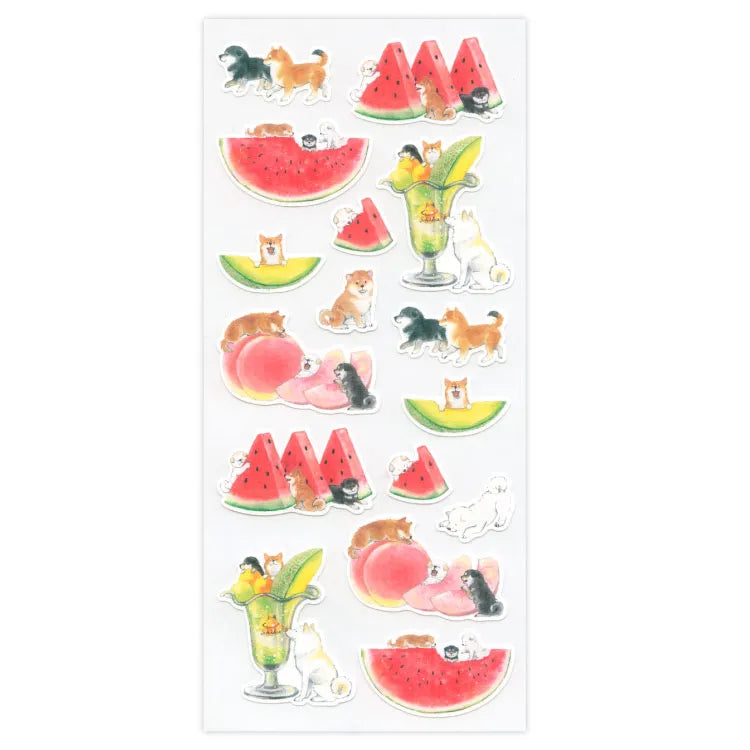 Stickers Sheet: 村田 夏佳 (Natsuka Murata): Shiba-Inu with Summer Fruits