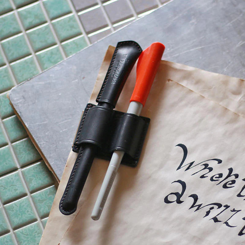 Leather clip pen holder