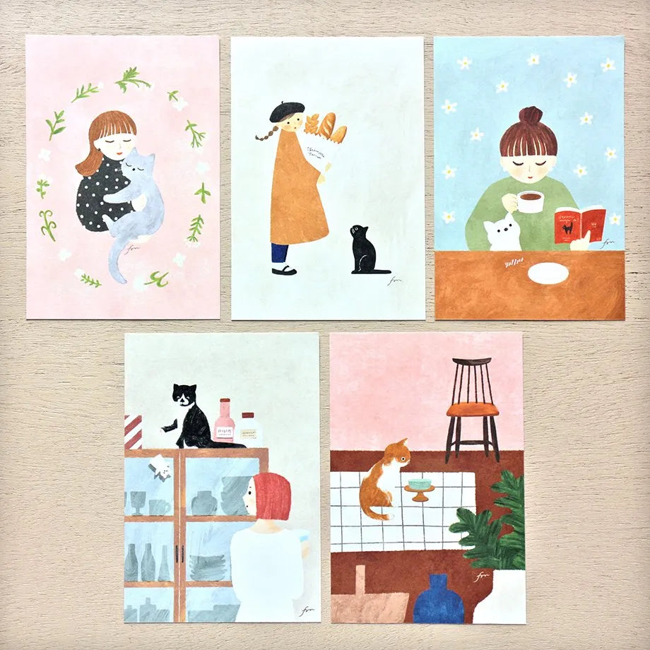 Cozyca products: Mariko Fukuoka: Postcard Set - meow