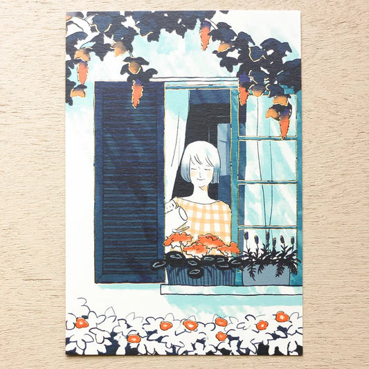 Cozyca products: Sayuri Fujimaki: Postcard - 窓辺、ジョウロ (Ordinary Life)