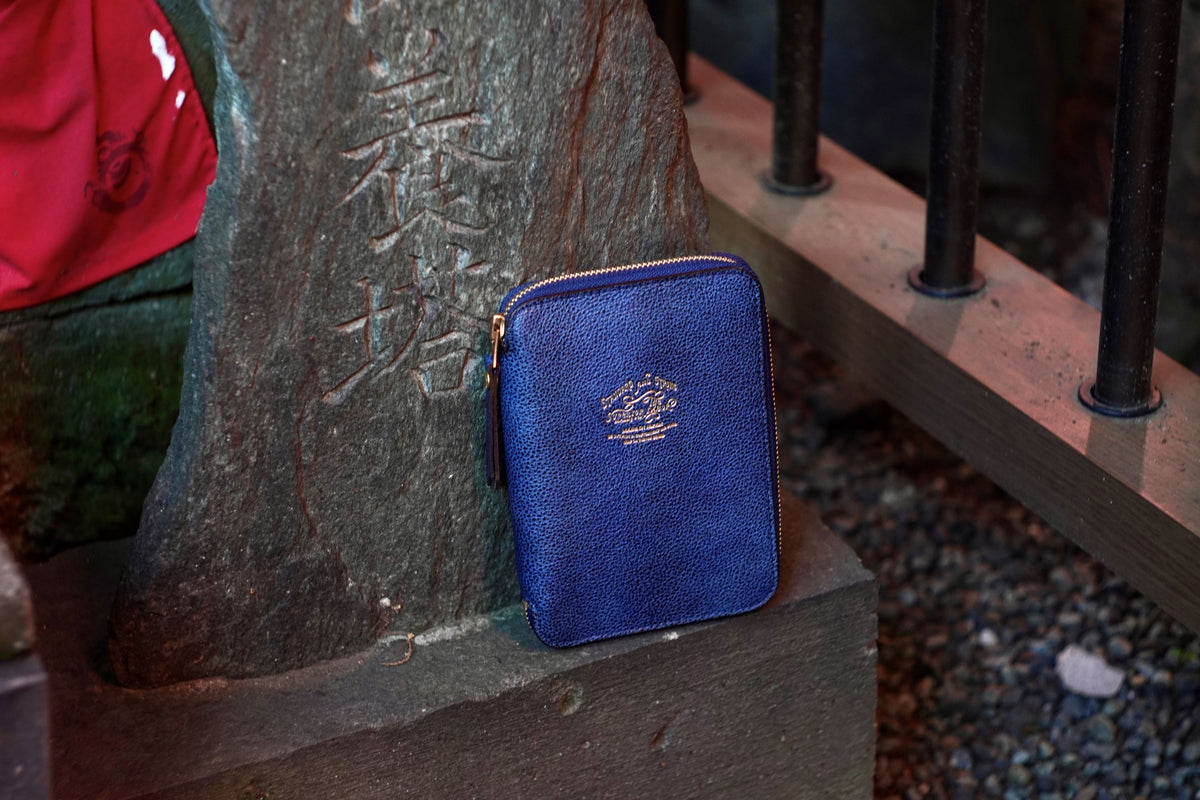 A6 Kurozan Indigo leather zip organizer