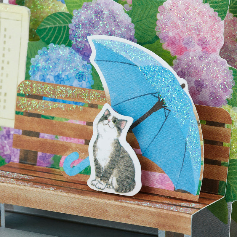 Sanrio Greeting Card: Hydrangea and a Cat Waiting for a Bus