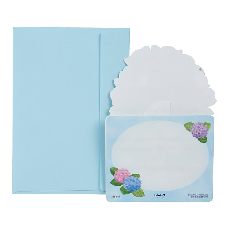 Sanrio Greeting Card: Hydrangea and a Cat Waiting for a Bus