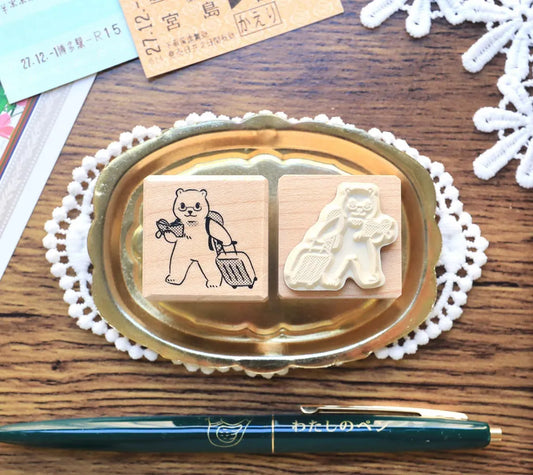 Maruco: Animal Travel – Polar Bear｜Maple Wood Rubber Stamp