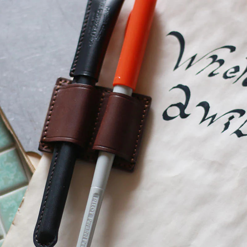 Leather clip pen holder