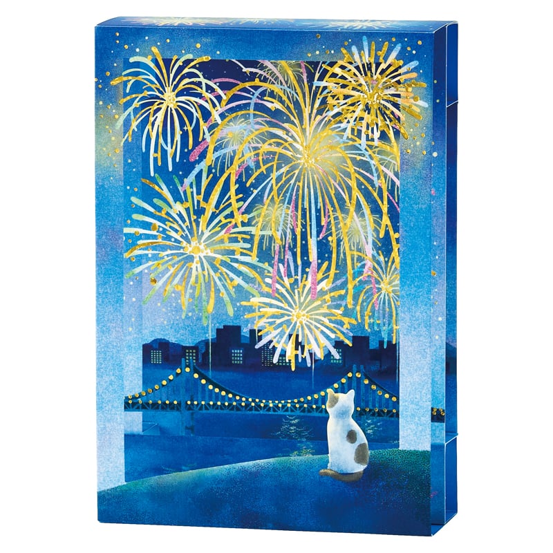 Sanrio Greeting Card: Hanabi (fireworks) with a Cat at the Waterfront City