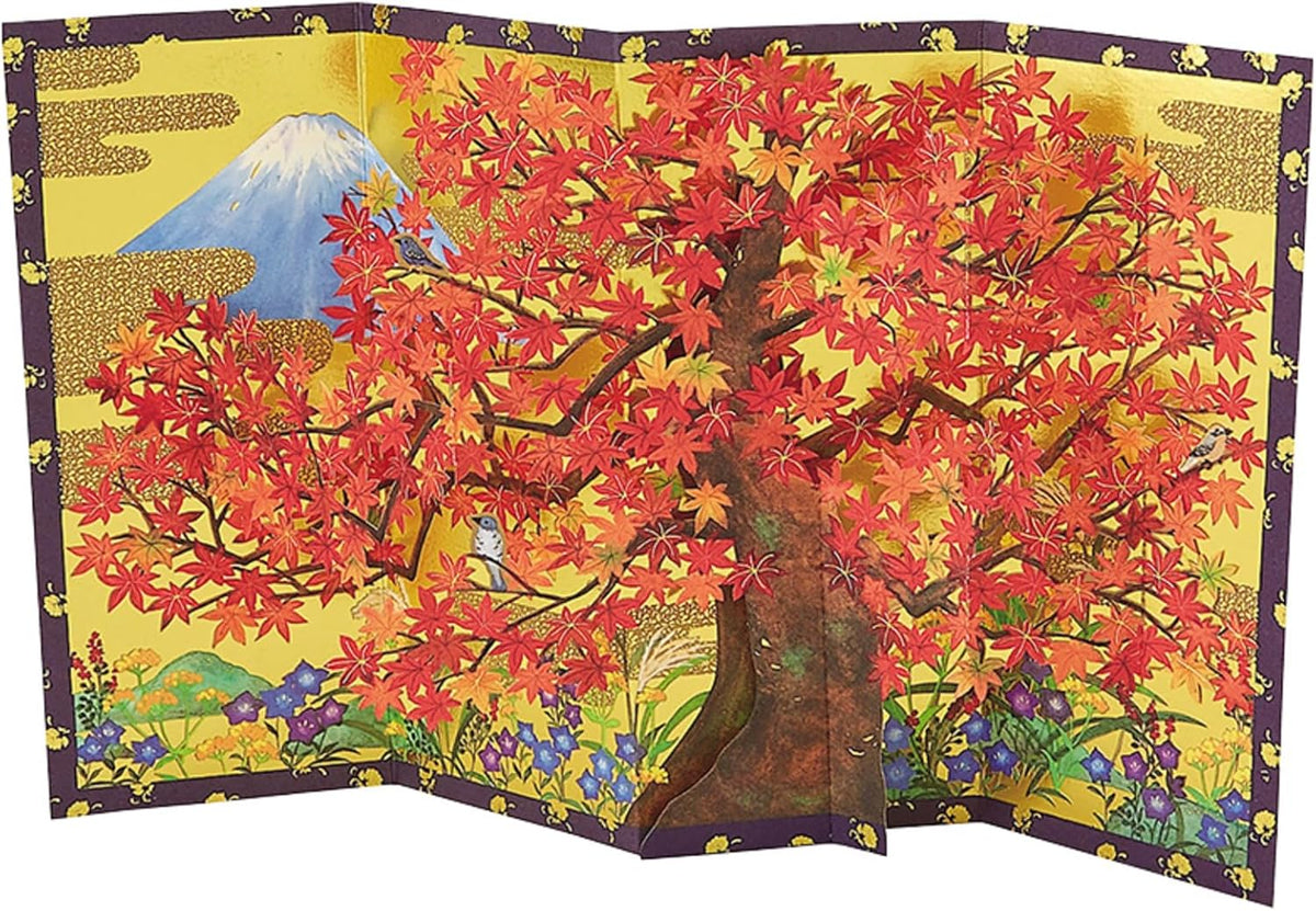 Sanrio Greeting Card: Mt. Fuji with Autumn Leaves (accordion fold)