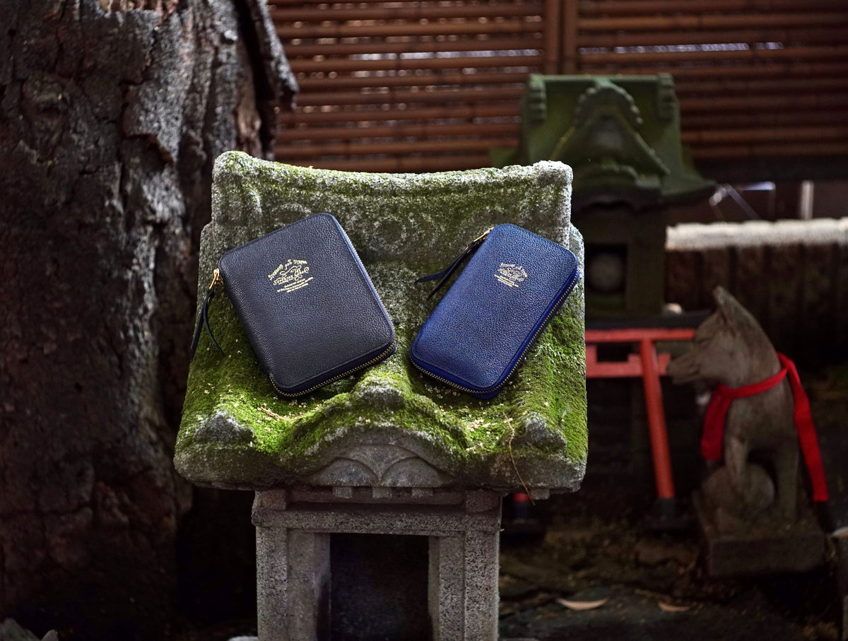 Kurozan Indigo Leather Zip Pen Case