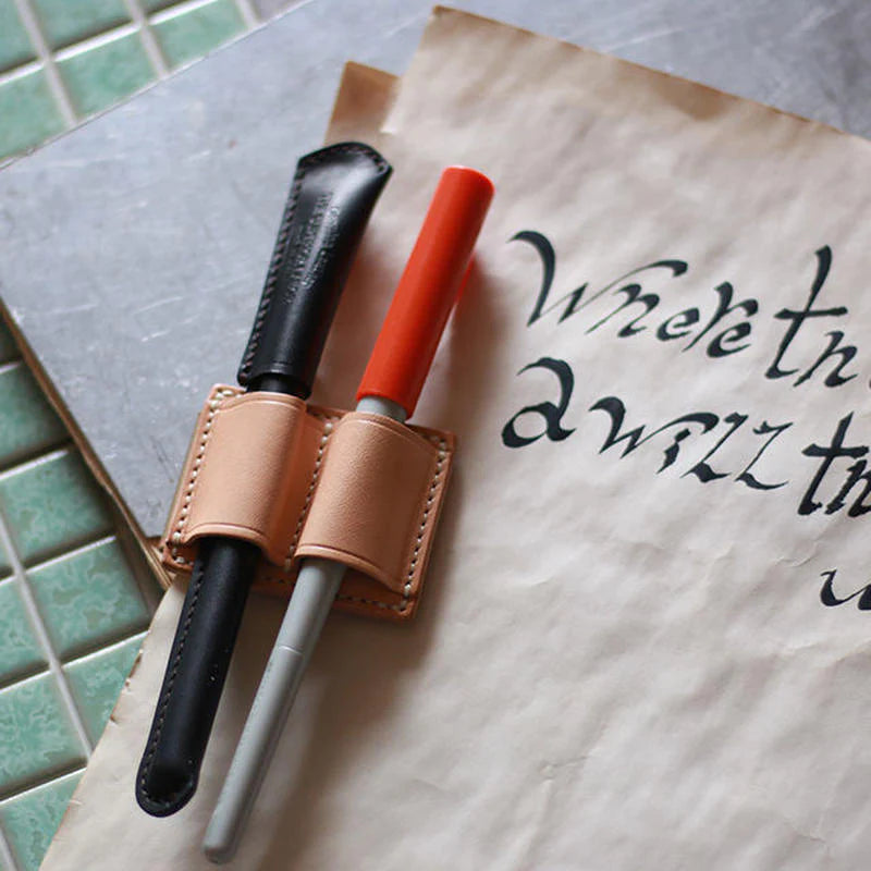 Leather clip pen holder