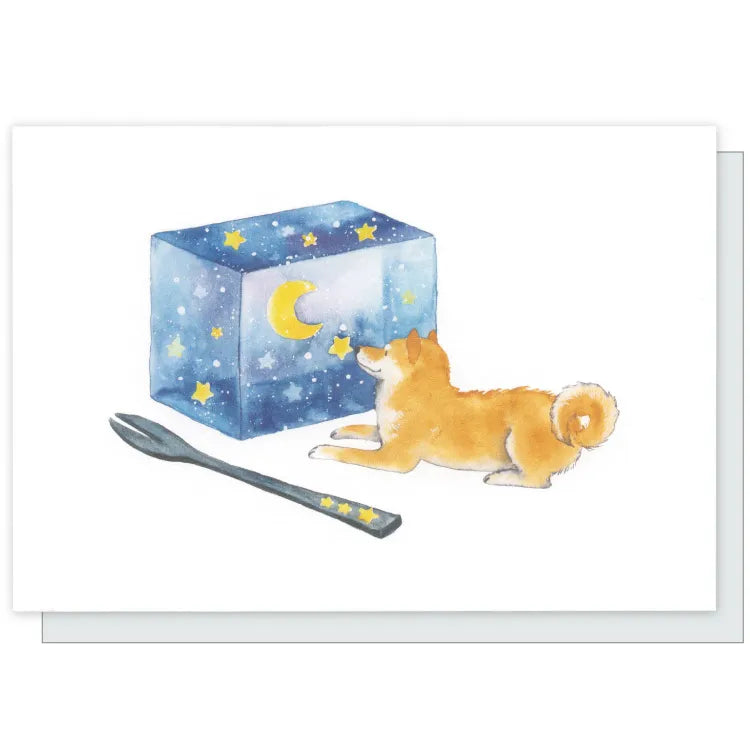 Greeting Card: 村田 夏佳 (Natsuka Murata): Shiba-Inu with Starry Night Wagashi-Yokan (Traditional Japanese Sweet Jelly))