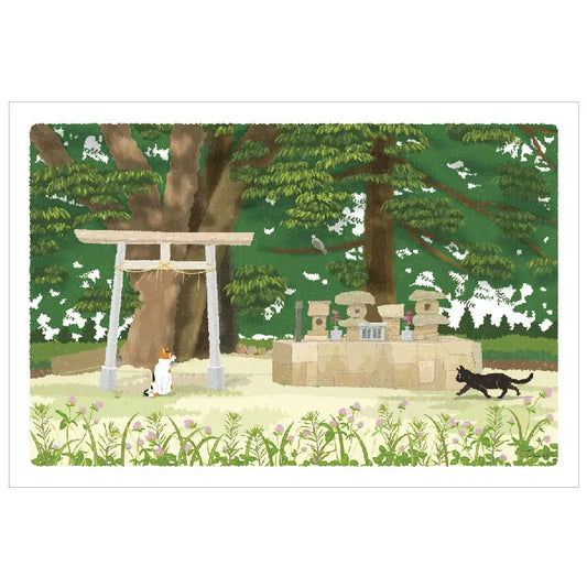 Postcard: もり としのり (Mori Toshinori): たびねこ (Tabi-Neko: Travelling Cat): Shrine