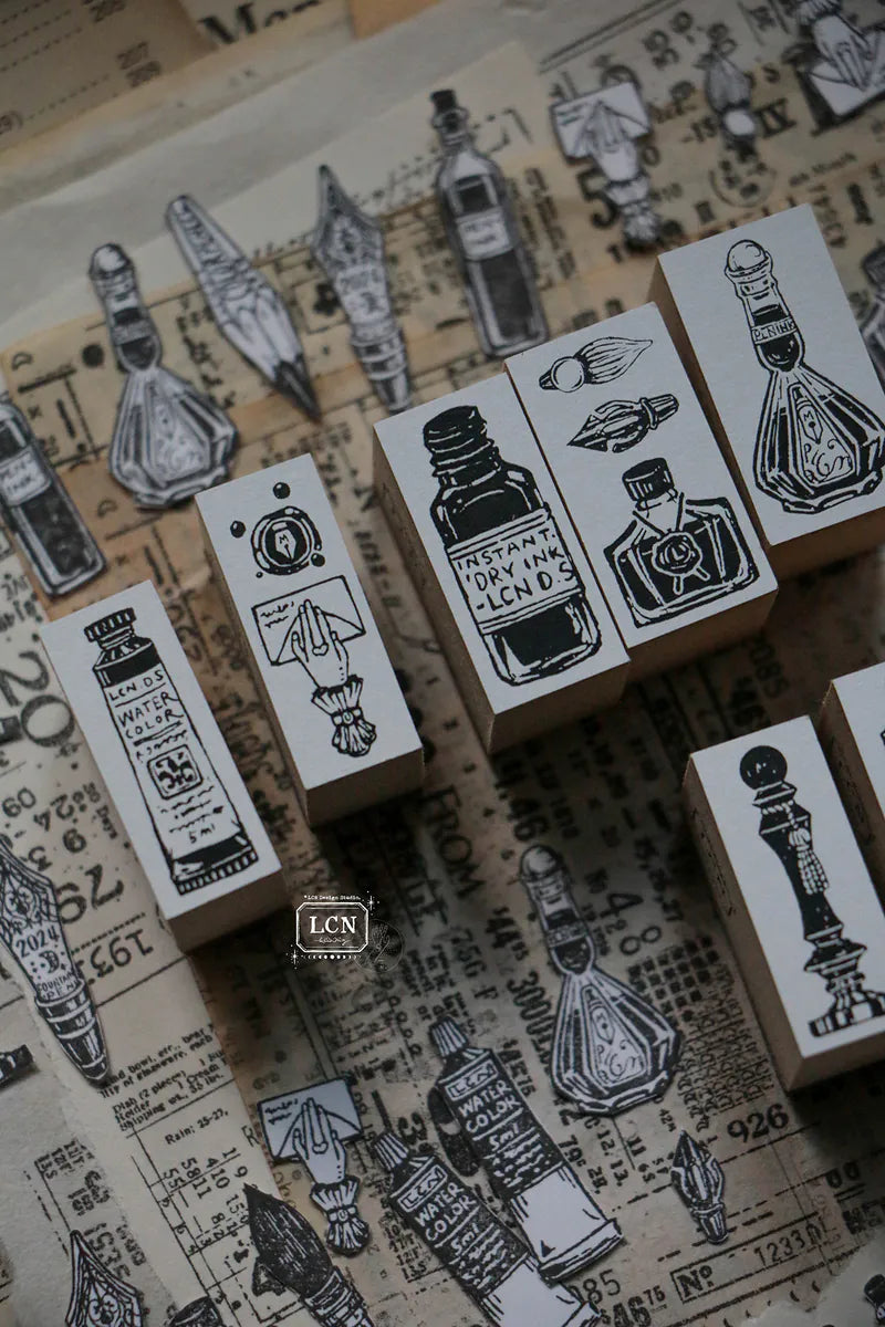 LCN rubber stamp set: On The Desk (set of 11 stamps)