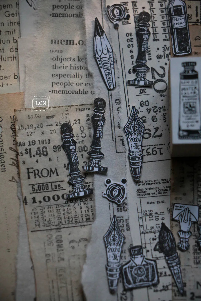 LCN rubber stamp set: On The Desk (set of 11 stamps)