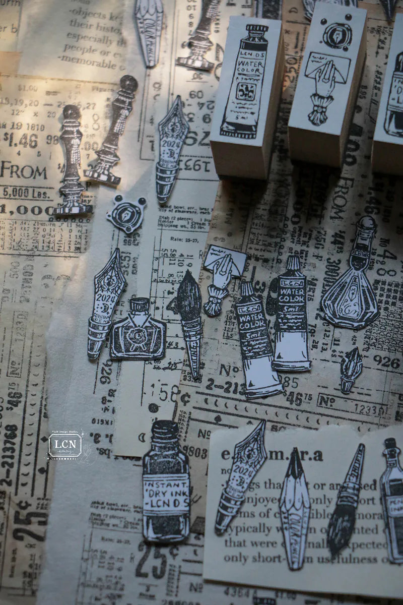 LCN rubber stamp set: On The Desk (set of 11 stamps)