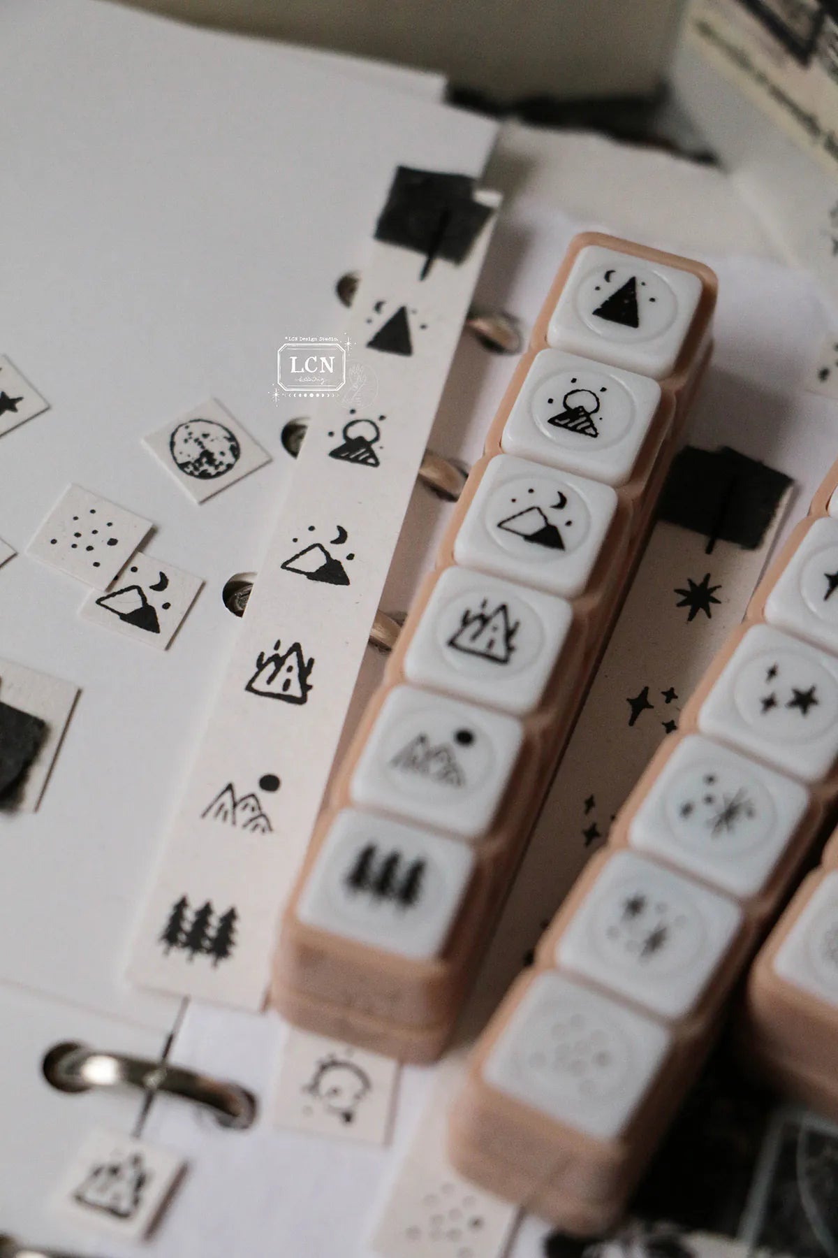 LCN Push button self-inking stamp -Star / Mountain / Water stain / Circle