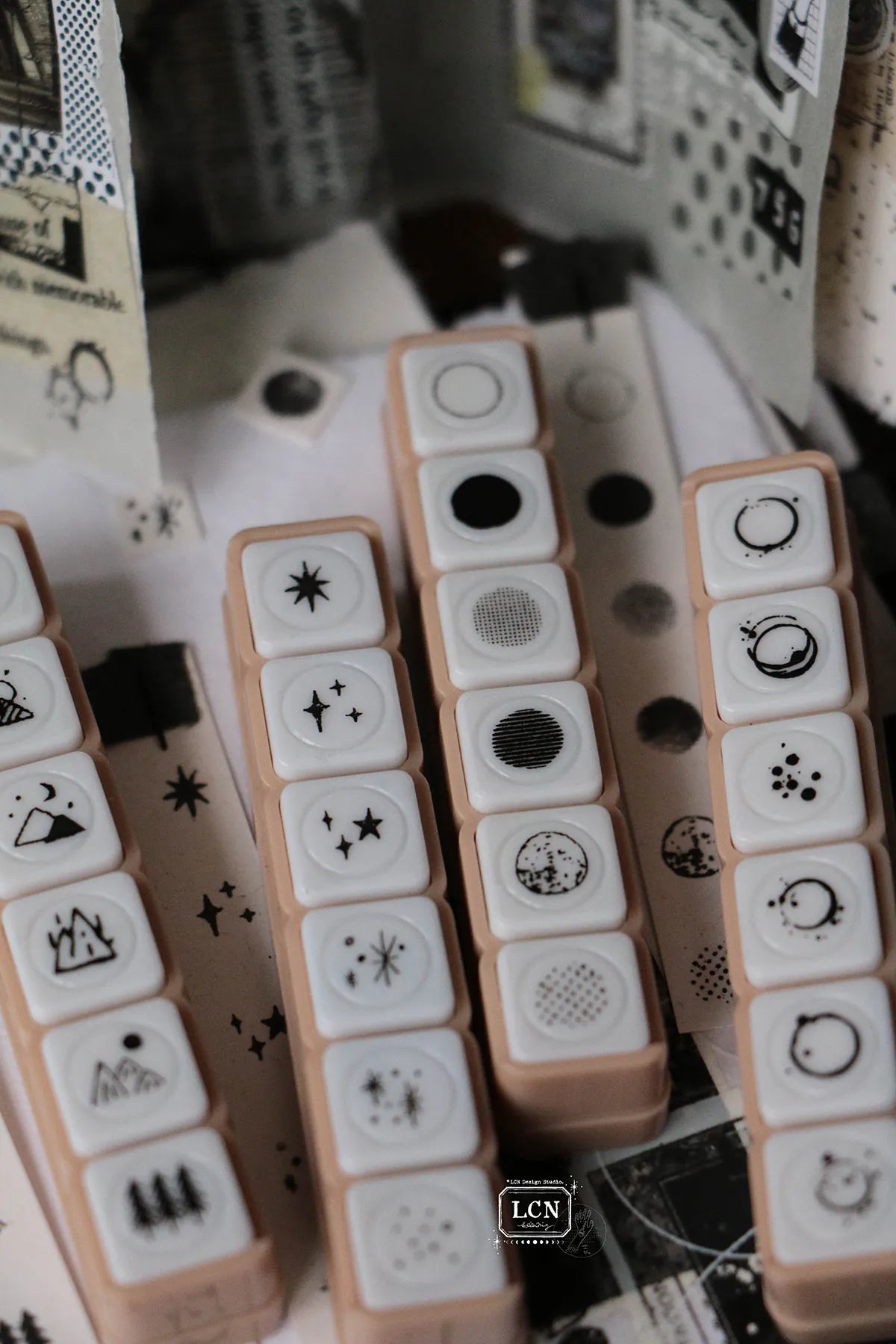 LCN Push button self-inking stamp -Star / Mountain / Water stain / Circle