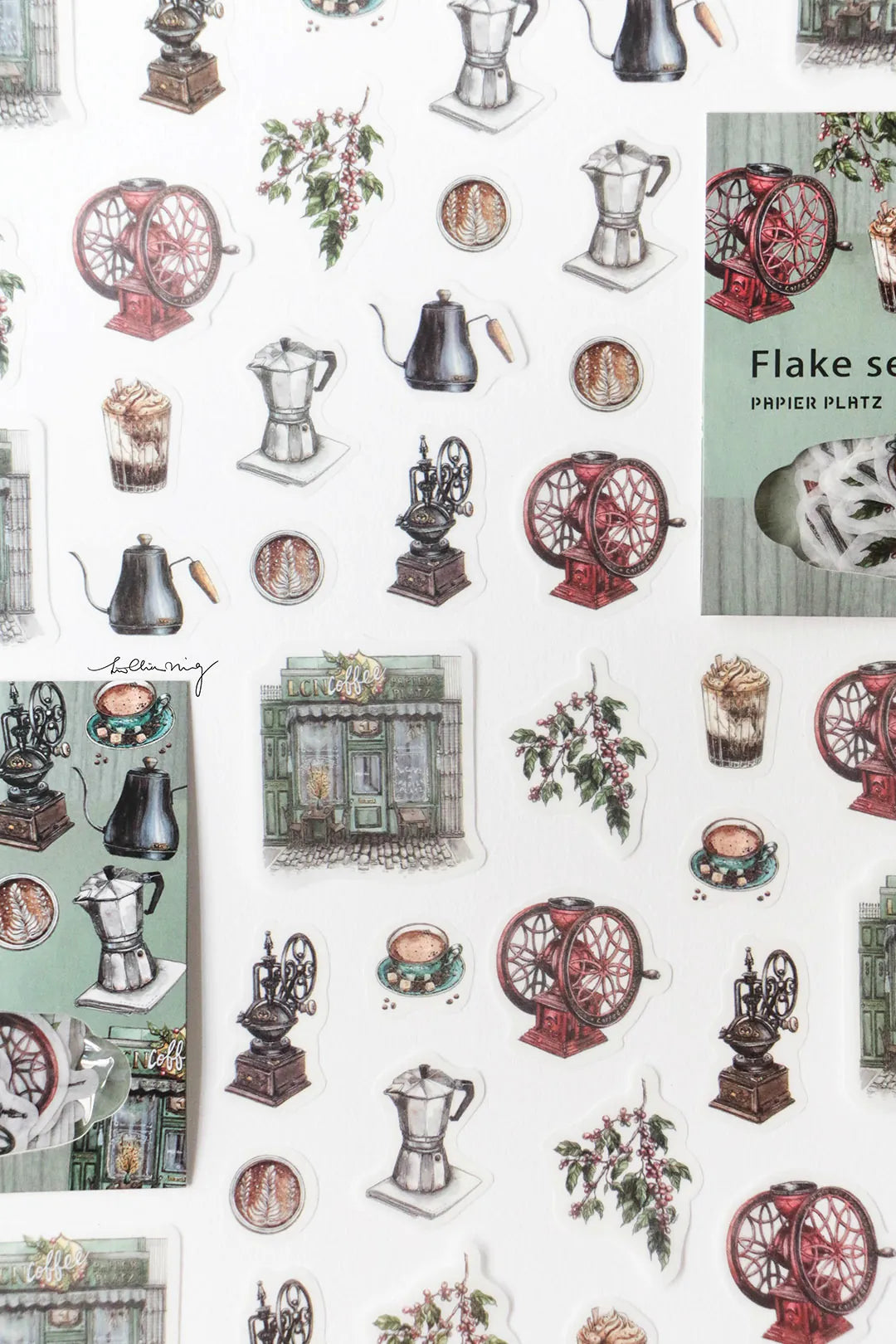 LCN Washi Flake Seal Sticker Set - Vintage Coffee