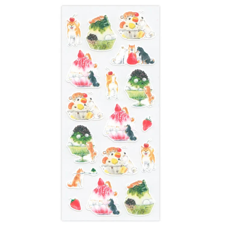 Stickers Sheet: 村田 夏佳 (Natsuka Murata): Shiba Inu with Kakigori (Shaved Ice)