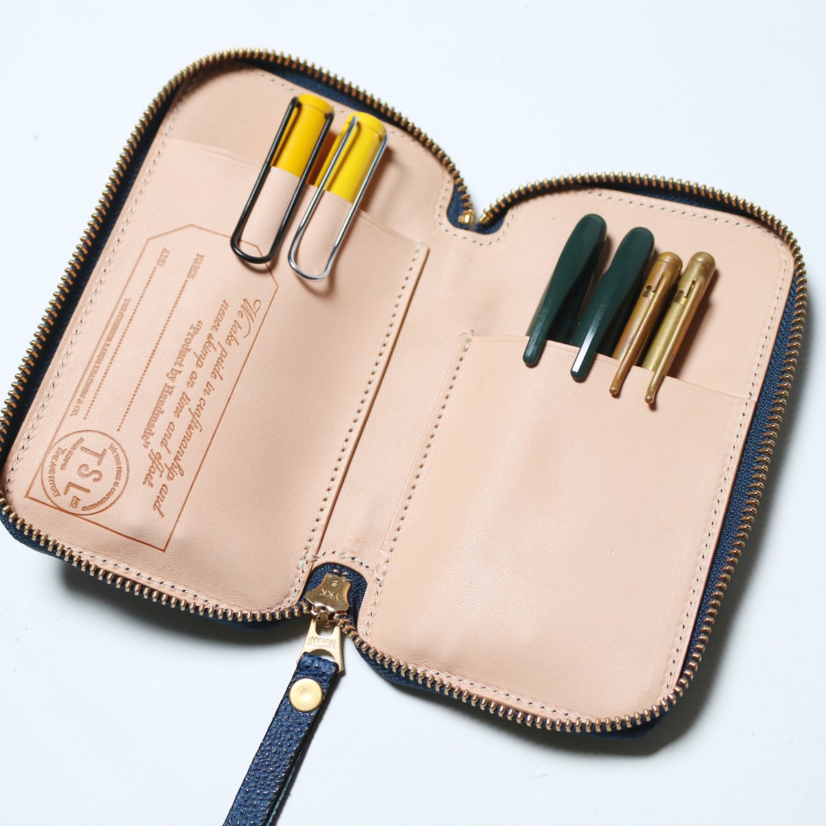 Kurozan Indigo Leather Zip Pen Case